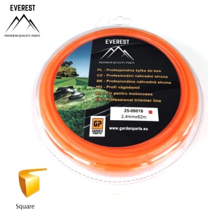 Żyłka tnąca EVEREST 2,4 mm x 82 m (kwadratowa) - pomarańczowa