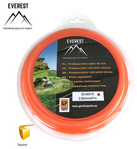 Żyłka tnąca EVEREST 2,65 mm x 67 m (kwadratowa) - pomarańczowa 25-06019